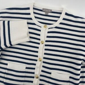 J.Crew Cardigan Relaxed Emilie Jacket Natural Navy Stripe Sweater Preppy Coastal